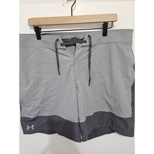 Under Armour Mens Grey Colorblock Board Shorts Loose Fit Swim Trunks Size 40
